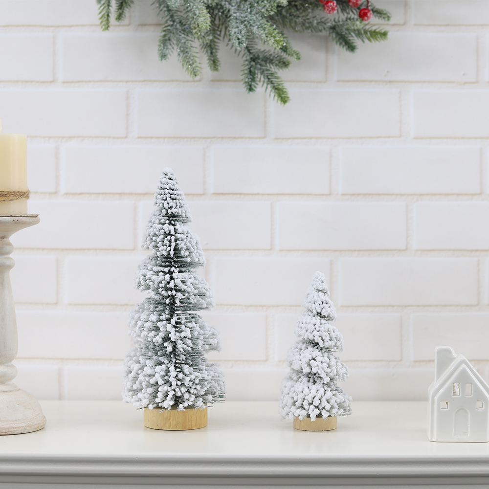 Mesa de vacaciones para el invierno, manualidades, nieve, pinos en miniatura, árboles de sisal artificiales esmerilados 2