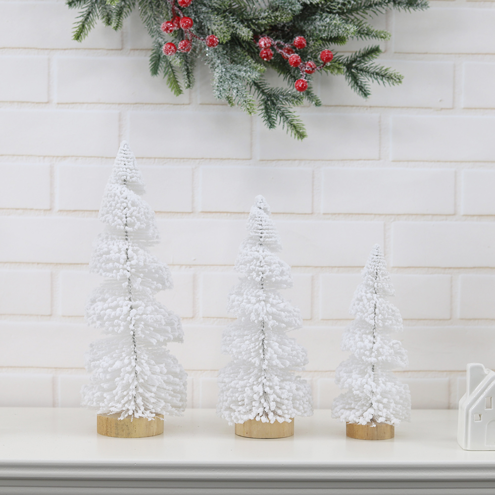 Mesa de vacaciones para el invierno, manualidades, nieve, pinos en miniatura, árboles de sisal artificiales esmerilados 4