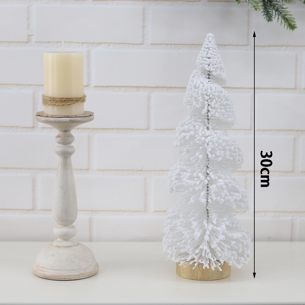 Mesa de vacaciones para el invierno, manualidades, nieve, pinos en miniatura, árboles de sisal artificiales esmerilados 7