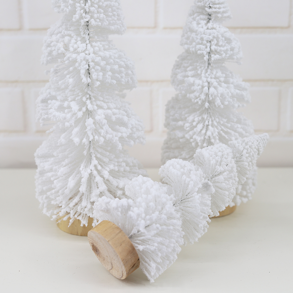 Mesa de vacaciones para el invierno, manualidades, nieve, pinos en miniatura, árboles de sisal artificiales esmerilados 11