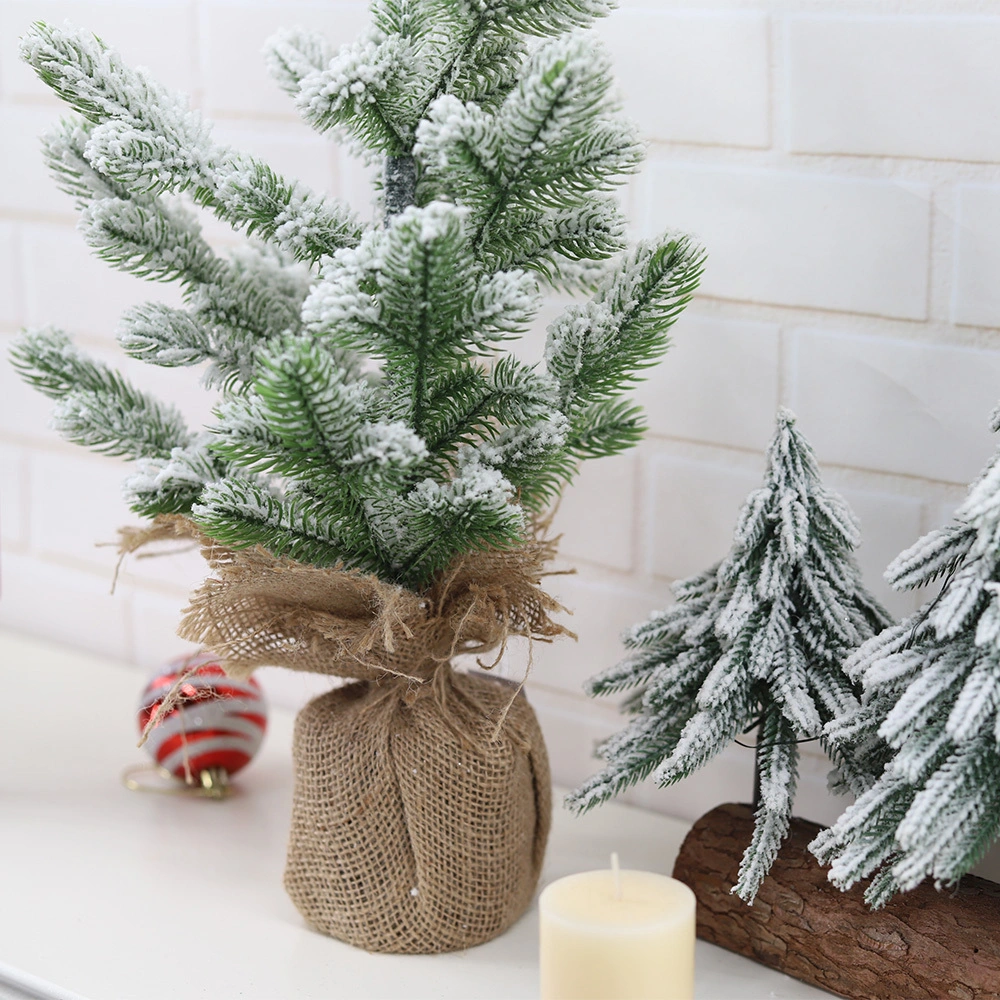 Snow Flocked 3 Christmas Tree with Wooden Base and Lights Tabletop Christmas Decorations 1