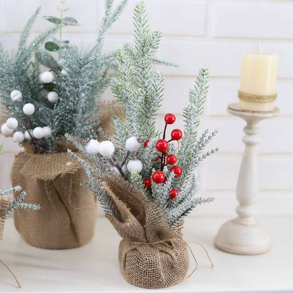 Holiday Home Christmas Decorations Mini Tabletop Christmas Tree with Red Berries Pine Cones 3
