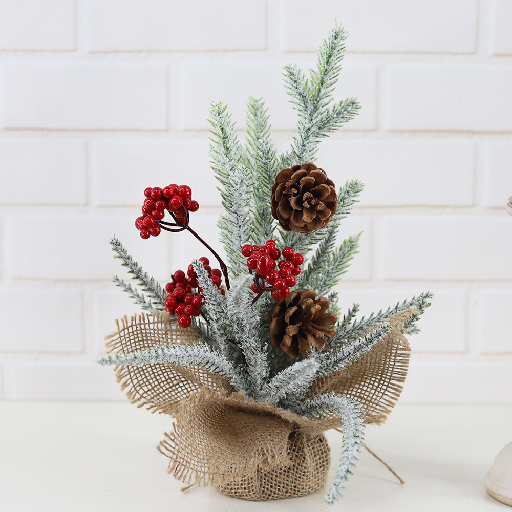 Holiday Home Christmas Decorations Mini Tabletop Christmas Tree with Red Berries Pine Cones 4