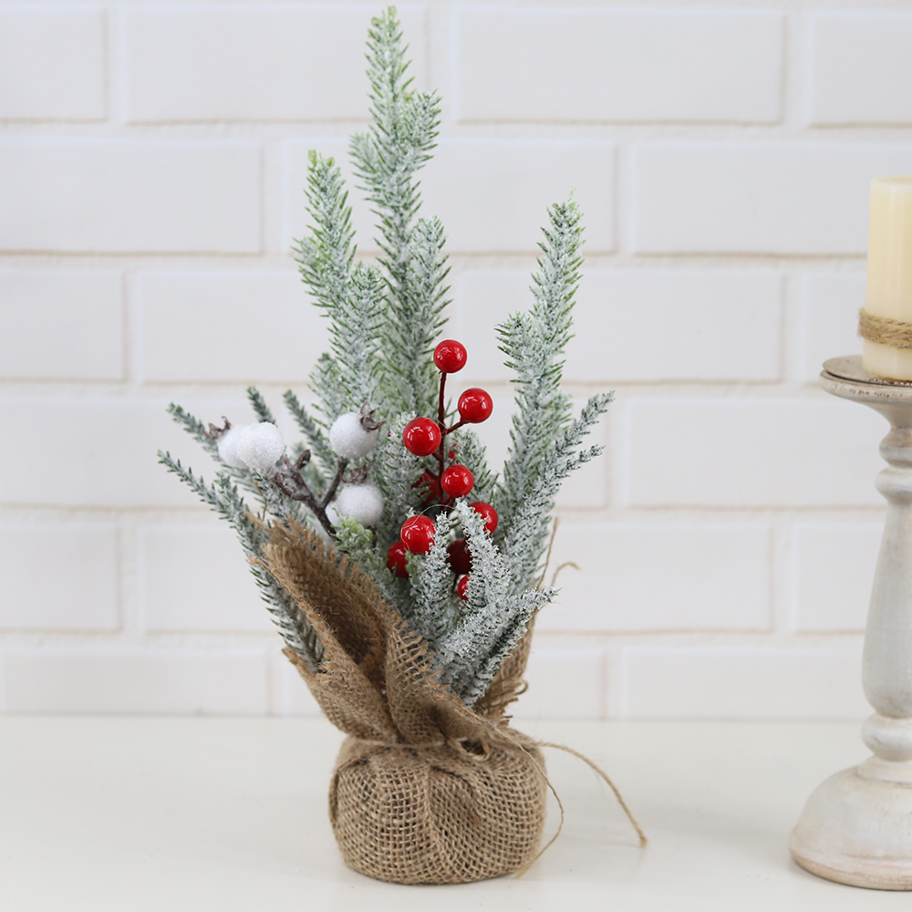 Holiday Home Christmas Decorations Mini Tabletop Christmas Tree with Red Berries Pine Cones 8