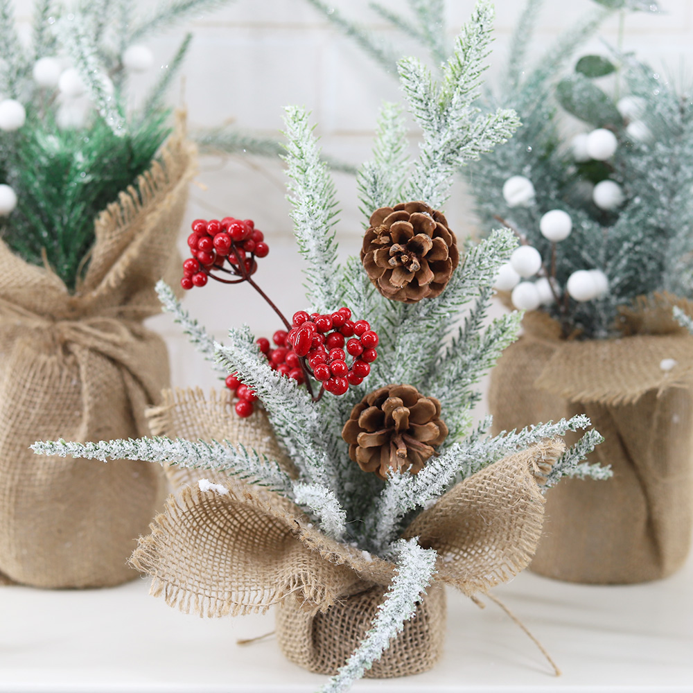 Holiday Home Christmas Decorations Mini Tabletop Christmas Tree with Red Berries Pine Cones 6