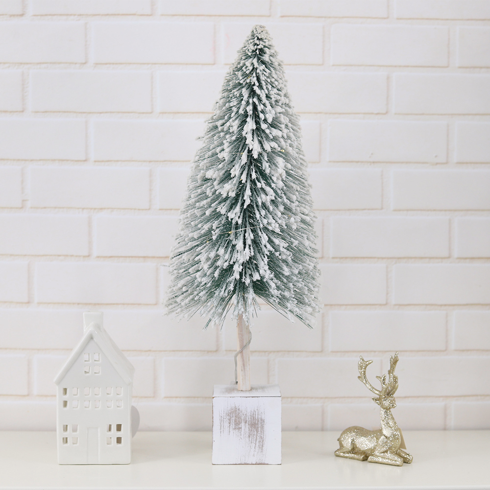 Festliche Winter Urlaub Tisch Dekor LED Licht Schnee beflockt Miniatur Weihnachten Kiefer 4