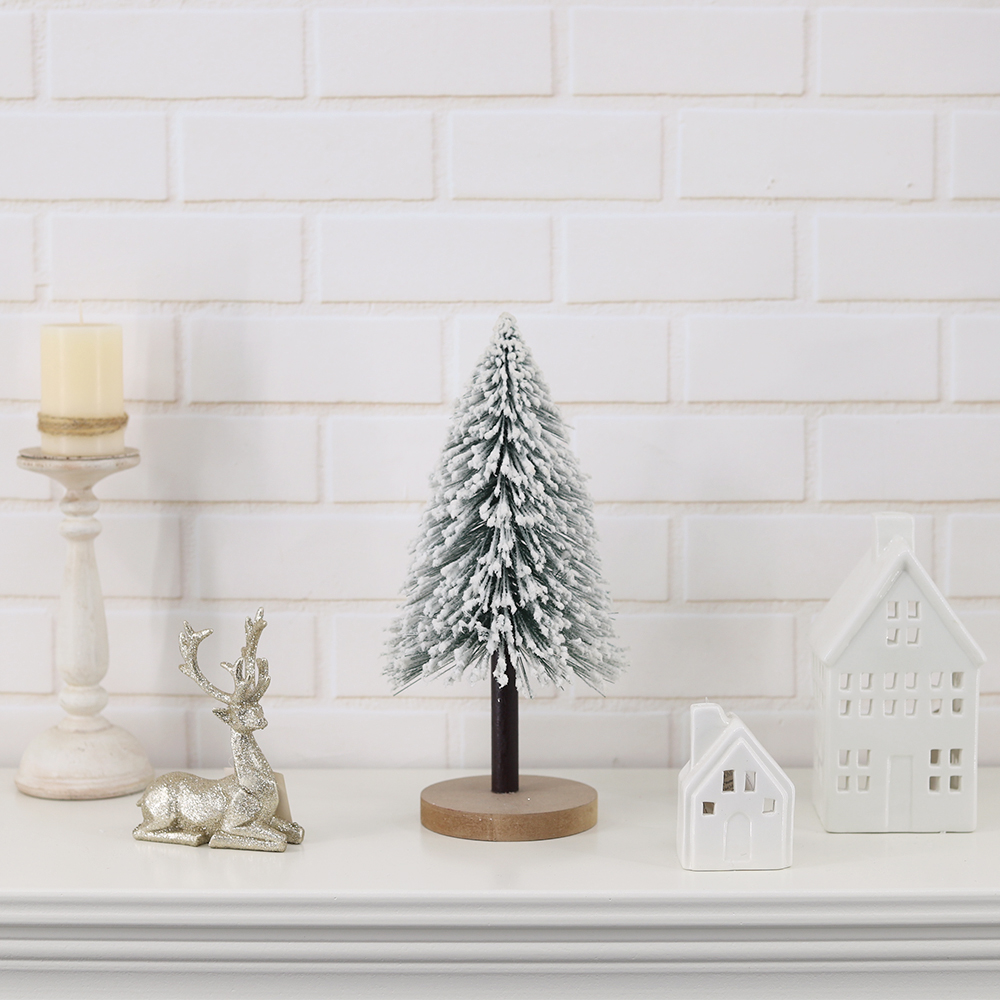 Festliche Winter Urlaub Tisch Dekor LED Licht Schnee beflockt Miniatur Weihnachten Kiefer 5