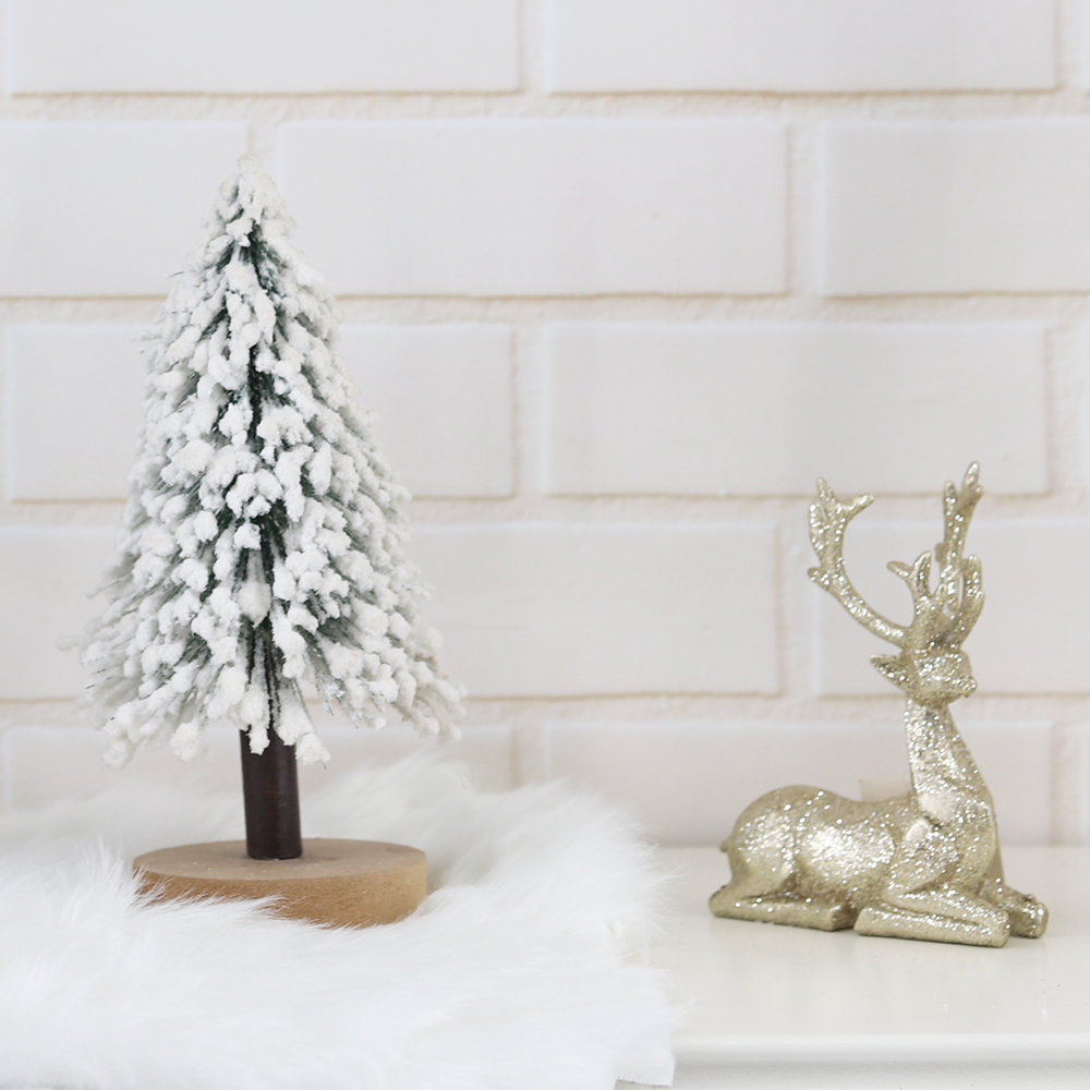 Festliche Winter Urlaub Tisch Dekor LED Licht Schnee beflockt Miniatur Weihnachten Kiefer 6