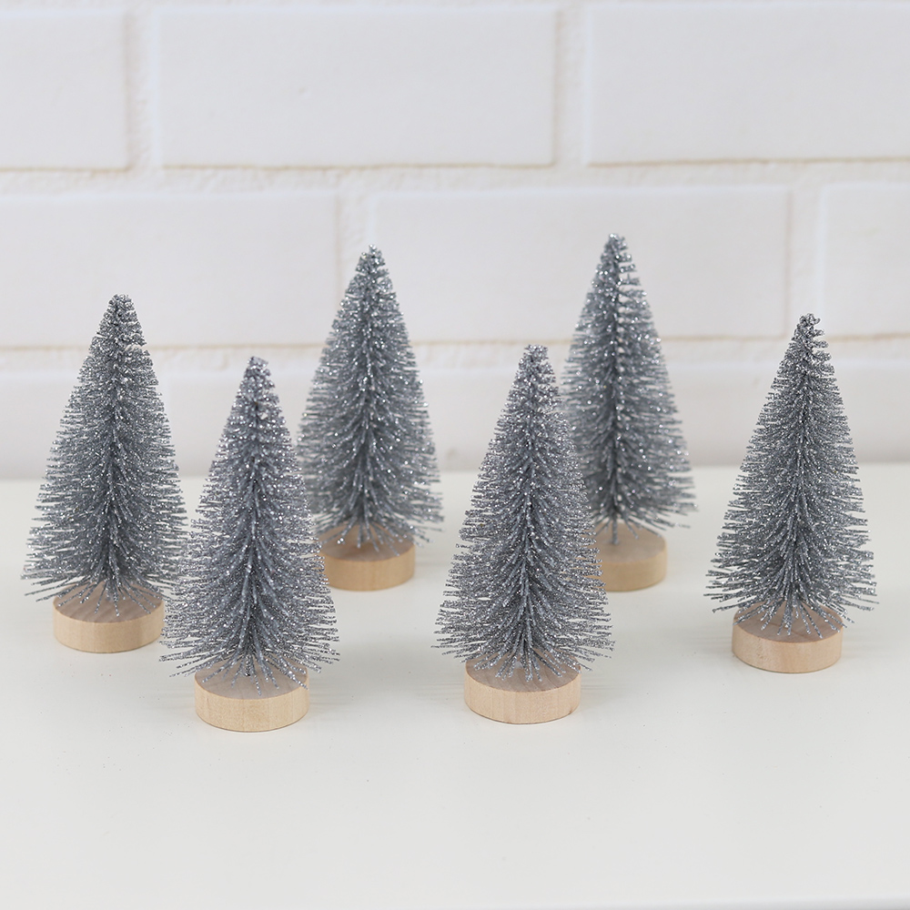 6 miniárboles navideños decorativos para Año Nuevo 2025, regalos para niños, árbol de seda de sisal. 2