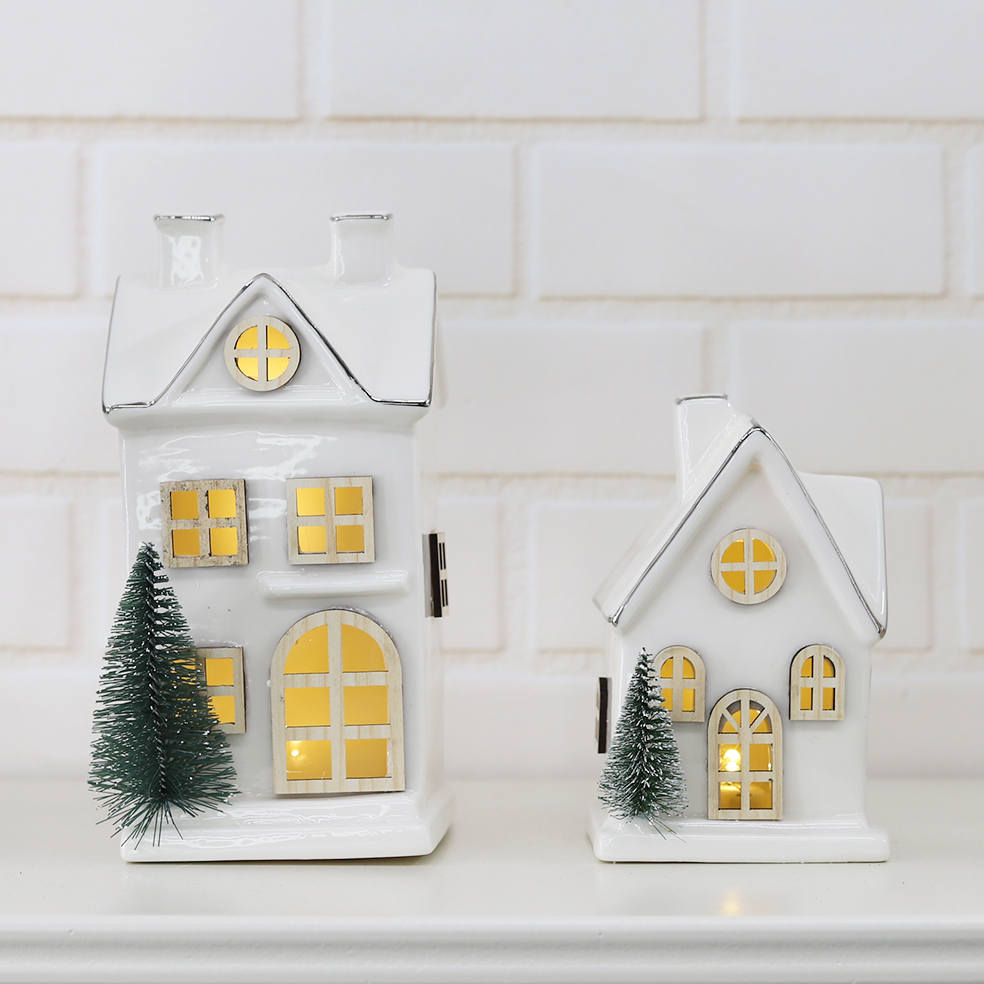Navidad 2025 Weihnachten Geschenk Ornamente Nordics Ins Keramik Weihnachten LED Beleuchtete Haus 3