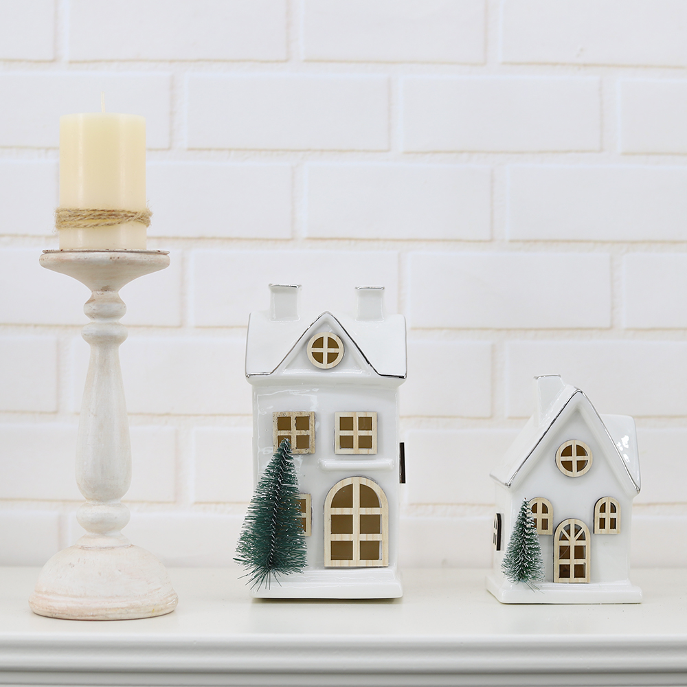 Navidad 2025 Weihnachten Geschenk Ornamente Nordics Ins Keramik Weihnachten LED Beleuchtete Haus 1