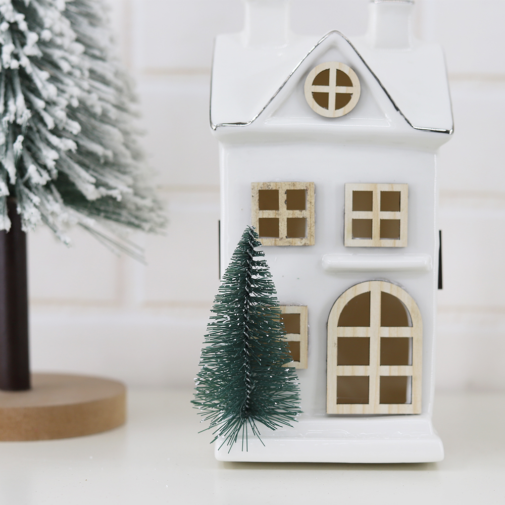 Navidad 2025 Weihnachten Geschenk Ornamente Nordics Ins Keramik Weihnachten LED Beleuchtete Haus 2