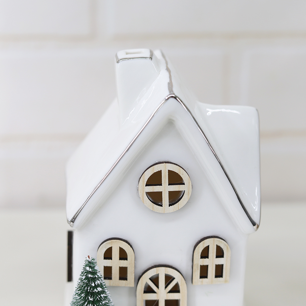 Navidad 2025 Weihnachten Geschenk Ornamente Nordics Ins Keramik Weihnachten LED Beleuchtete Haus 6