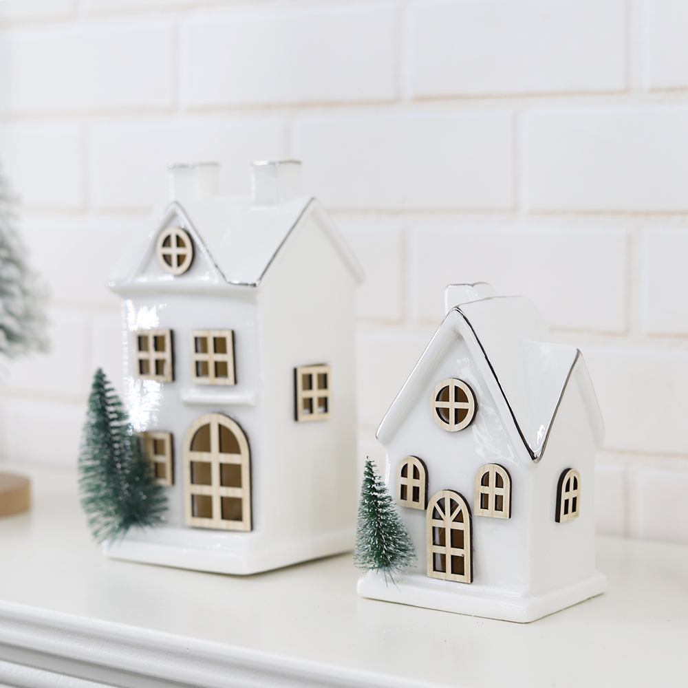 Navidad 2025 Weihnachten Geschenk Ornamente Nordics Ins Keramik Weihnachten LED Beleuchtete Haus 4