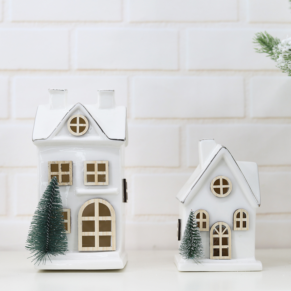 Navidad 2025 Weihnachten Geschenk Ornamente Nordics Ins Keramik Weihnachten LED Beleuchtete Haus 5