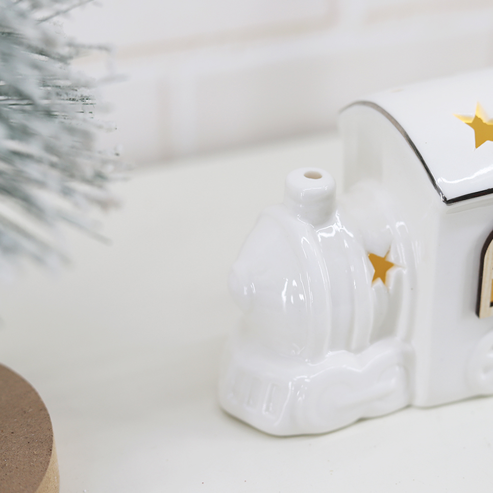 Startseite Weihnachtsschmuck Neujahrsgeschenke Nordischer Keramikzug LED-beleuchteter Weihnachtszug 2