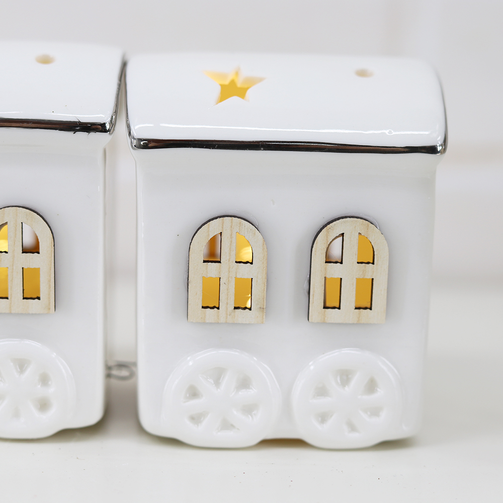 Startseite Weihnachtsschmuck Neujahrsgeschenke Nordischer Keramikzug LED-beleuchteter Weihnachtszug 4