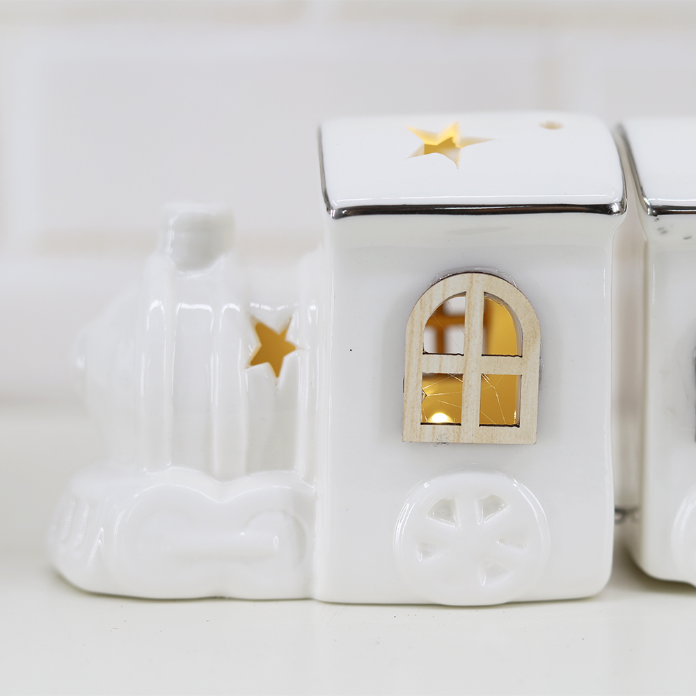 Startseite Weihnachtsschmuck Neujahrsgeschenke Nordischer Keramikzug LED-beleuchteter Weihnachtszug 5