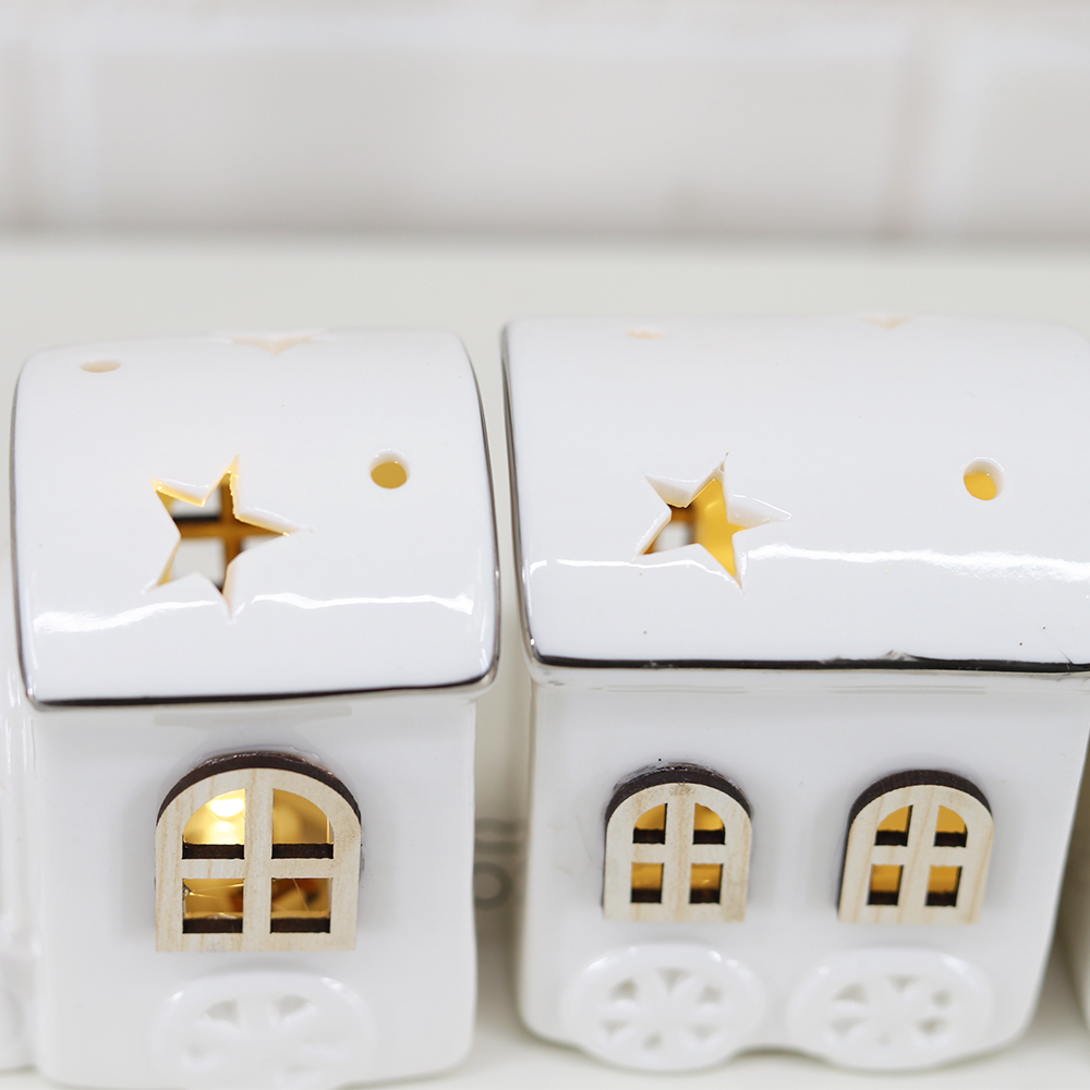 Startseite Weihnachtsschmuck Neujahrsgeschenke Nordischer Keramikzug LED-beleuchteter Weihnachtszug 7