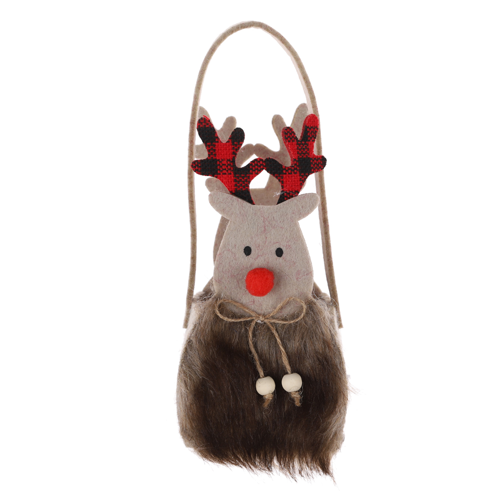 Bolsa de fieltro con forma de ciervo, cesta de tela navideña, bolsa de dulces navideños, decoración de ambiente invernal, 2025 2