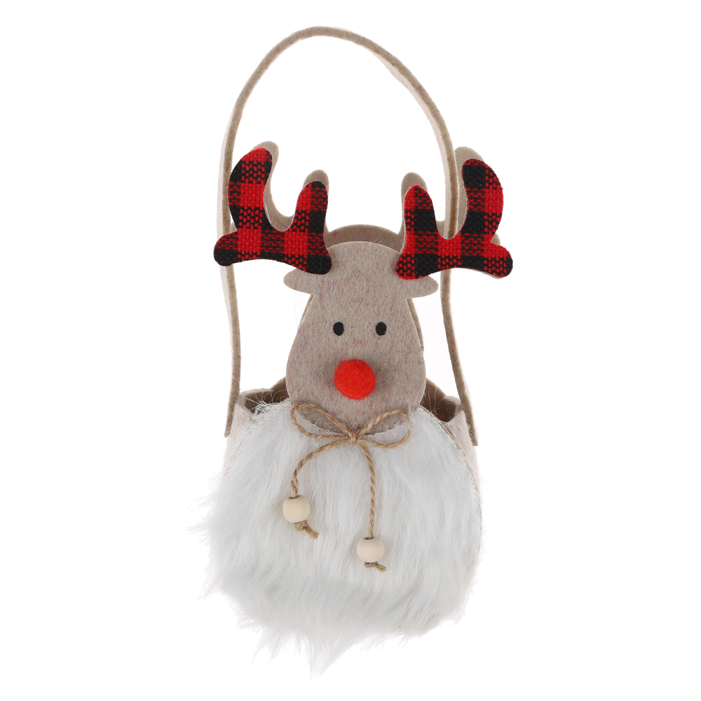 Bolsa de fieltro con forma de ciervo, cesta de tela navideña, bolsa de dulces navideños, decoración de ambiente invernal, 2025 3
