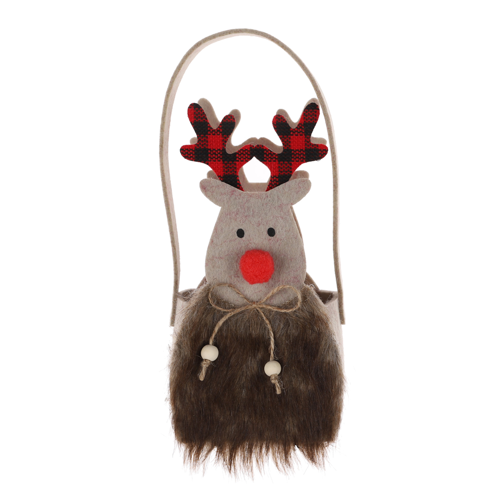 Bolsa de fieltro con forma de ciervo, cesta de tela navideña, bolsa de dulces navideños, decoración de ambiente invernal, 2025 4