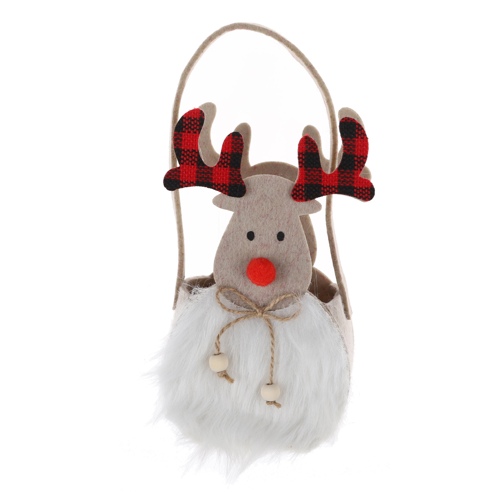 Bolsa de fieltro con forma de ciervo, cesta de tela navideña, bolsa de dulces navideños, decoración de ambiente invernal, 2025 5