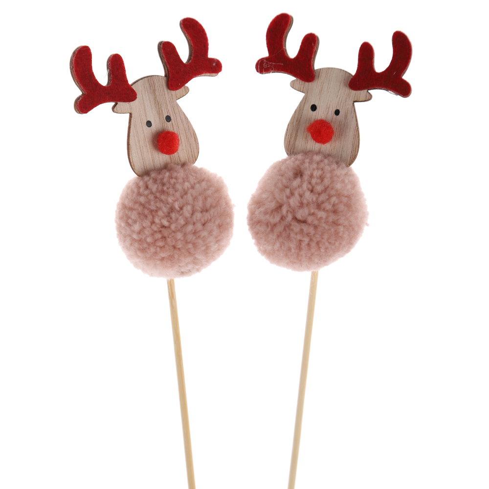Anpassbare Weihnachtsdekoration Pompon Picks Plüsch Hirsch Stecklinge Winter Garten Dekor 4
