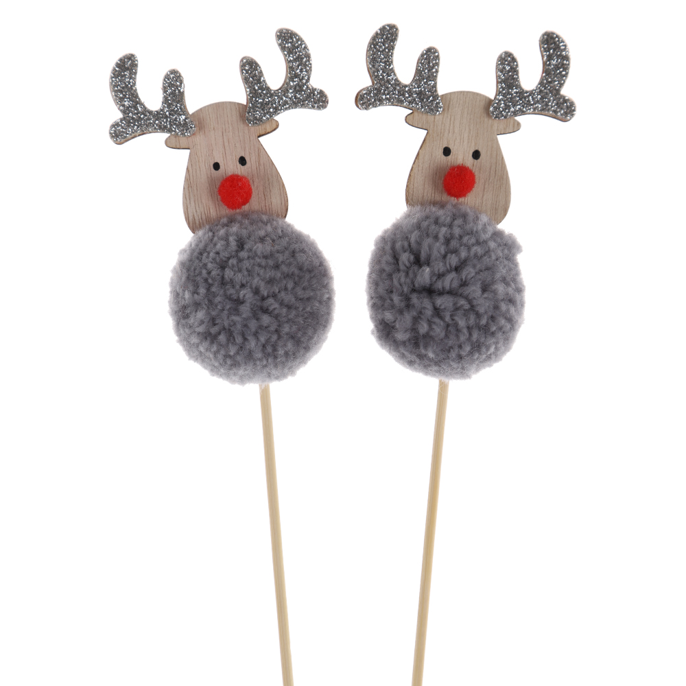 Anpassbare Weihnachtsdekoration Pompon Picks Plüsch Hirsch Stecklinge Winter Garten Dekor 3