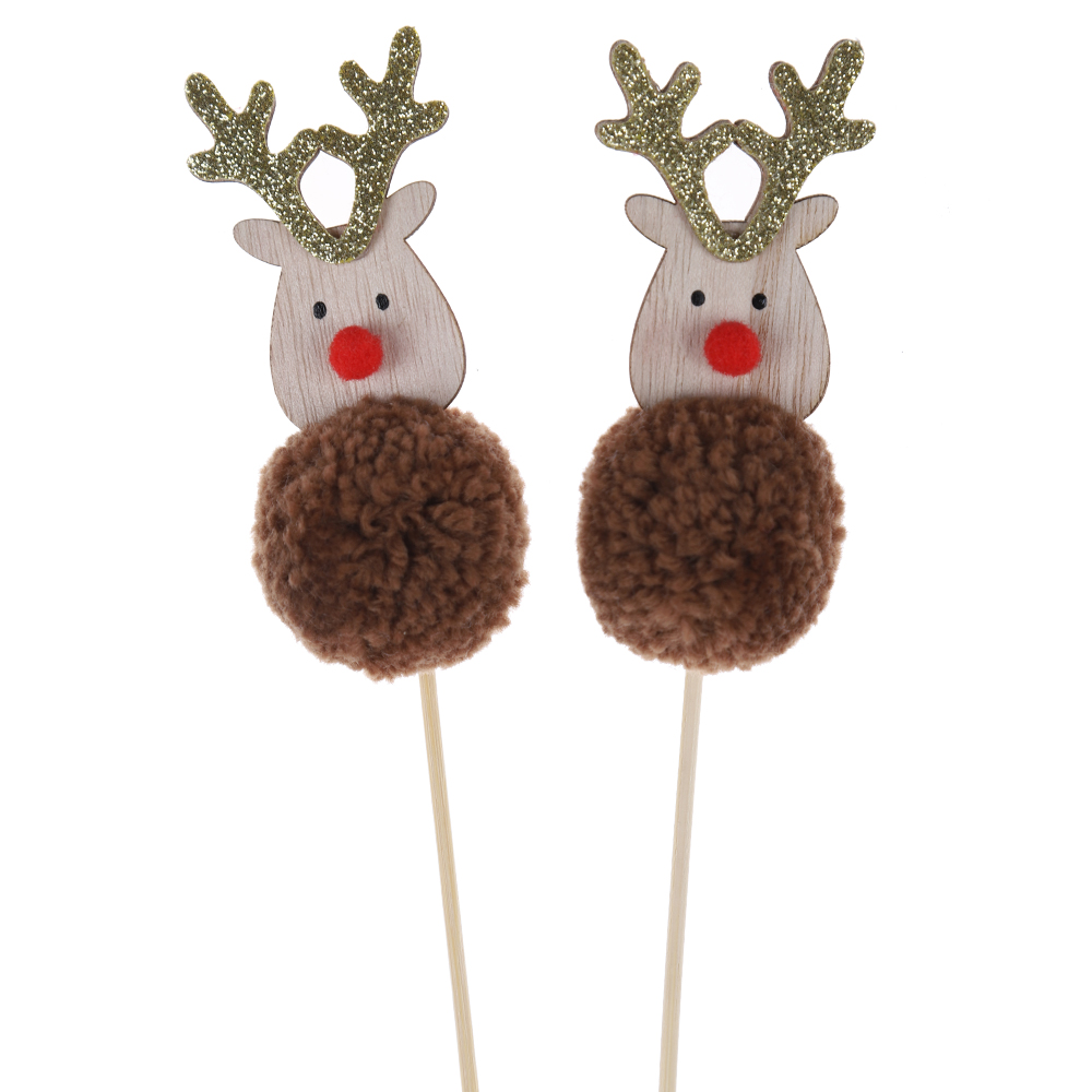 Anpassbare Weihnachtsdekoration Pompon Picks Plüsch Hirsch Stecklinge Winter Garten Dekor 6