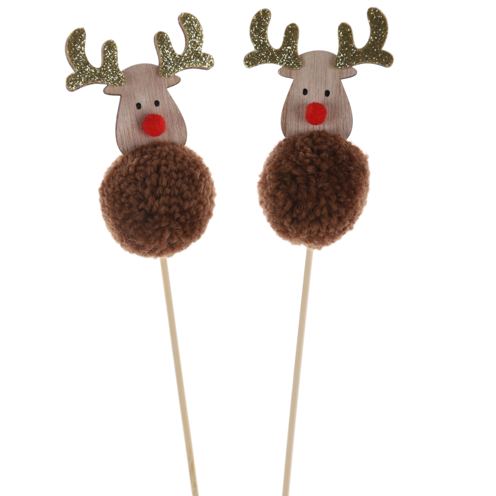 Anpassbare Weihnachtsdekoration Pompon Picks Plüsch Hirsch Stecklinge Winter Garten Dekor 5