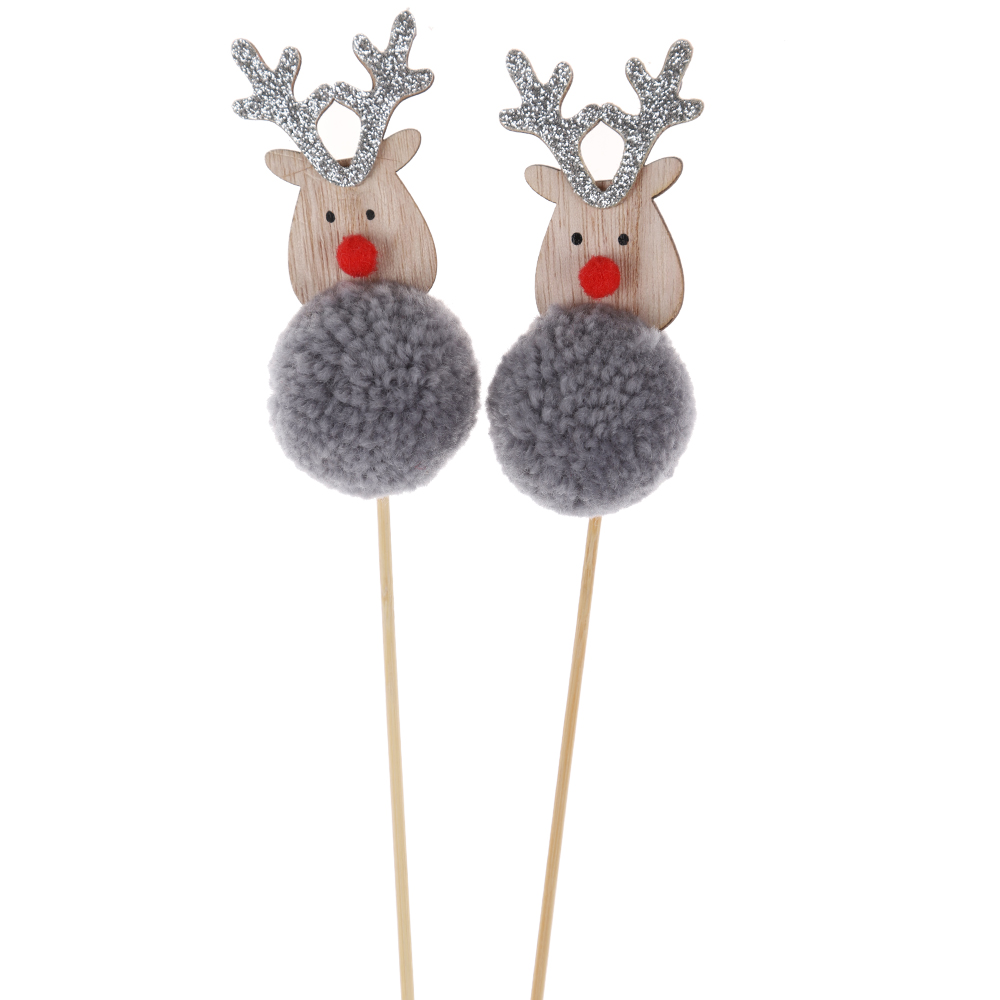 Anpassbare Weihnachtsdekoration Pompon Picks Plüsch Hirsch Stecklinge Winter Garten Dekor 8
