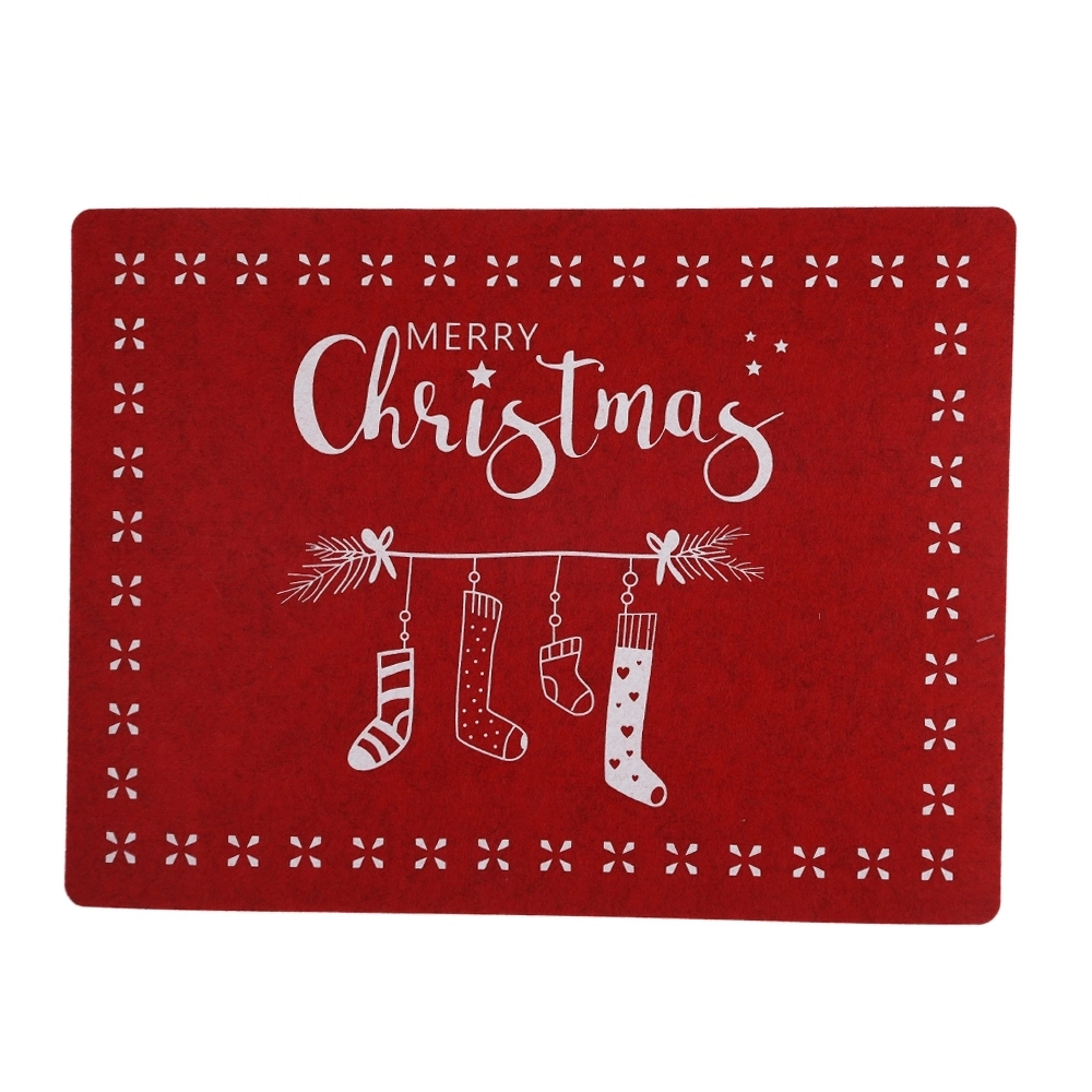 Mantel individual navideño estampado de fieltro de colores tradicionales, decoración festiva para mesa, 2025 1