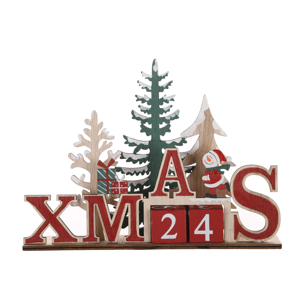 Calendario de Adviento de cuenta regresiva de madera para Navidad, regalo para niños, decoración de mesa navideña 2