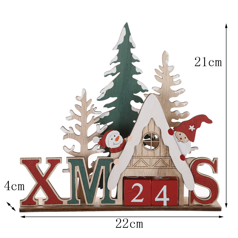 Calendario de Adviento de cuenta regresiva de madera para Navidad, regalo para niños, decoración de mesa navideña 7