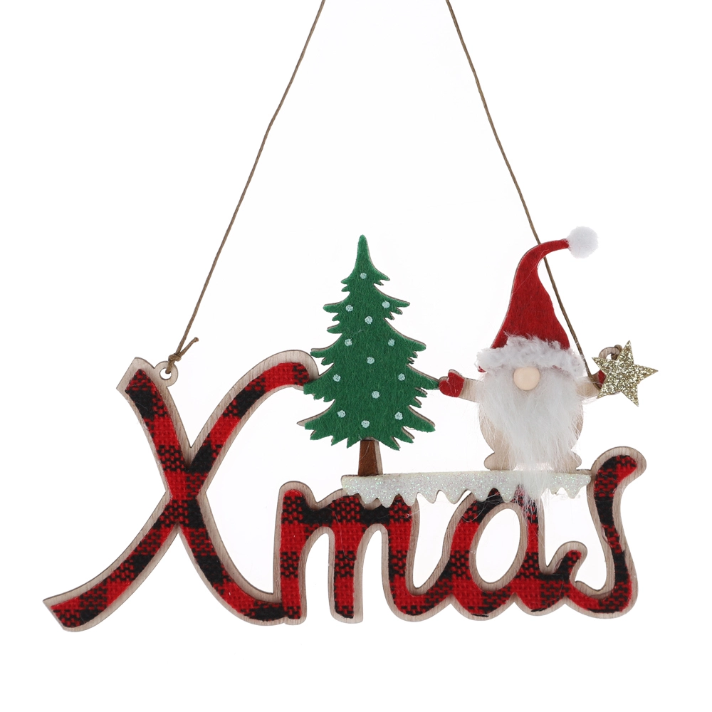 New Design XMAS Hanging Wooden Gnomes Decor Scottish Plaid Decor Winter Tabletop Ambiance Decor 1