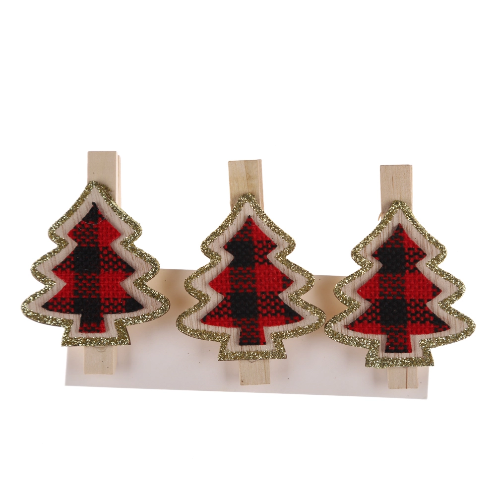 Nuevo diseño de pinzas navideñas, portatarjetas navideño creativo, artesanías de madera escocesa, regalo para niños 1