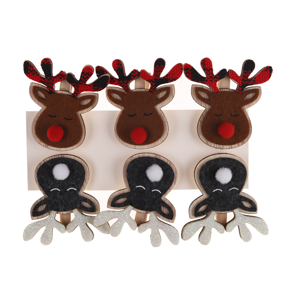 Clip de madera navideño con forma de alce, clip para tarjetas, clip para notas de pingüino, accesorios para fiestas de invierno 2