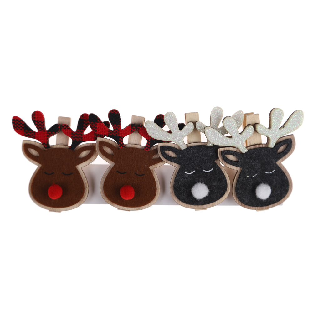 Clip de madera navideño con forma de alce, clip para tarjetas, clip para notas de pingüino, accesorios para fiestas de invierno 1