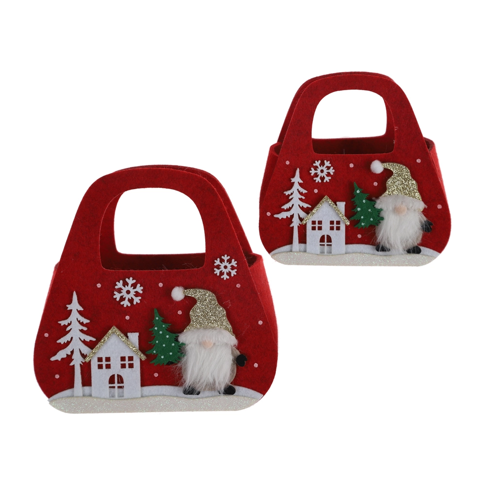 Bolsa de dulces navideña portátil de fieltro hecha a mano, pequeña, cesta de regalo para niños 1