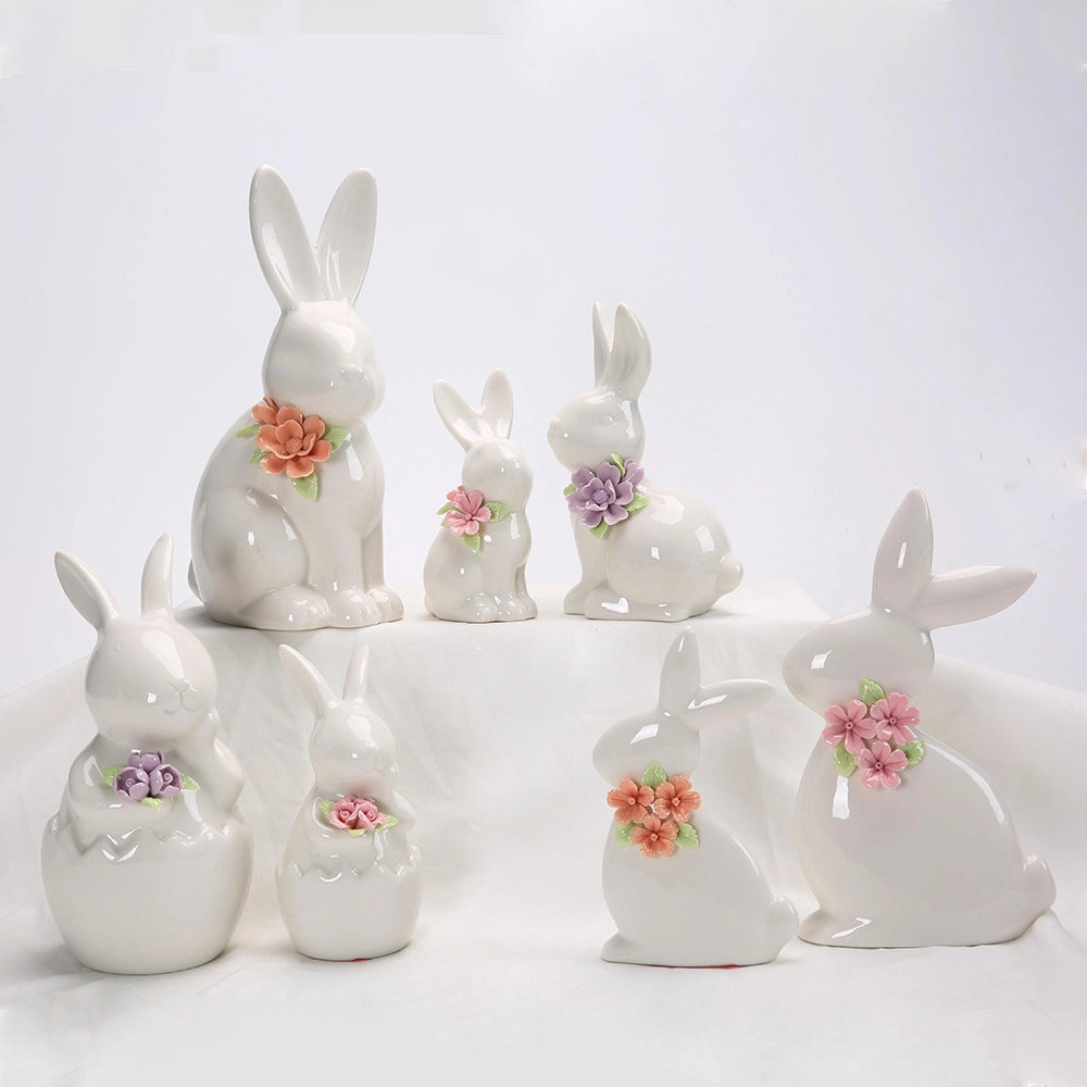 Decoración de mesa para fiesta de jardín de primavera de Pascua con huevos, zanahorias y conejos, adornos de cerámica. 1