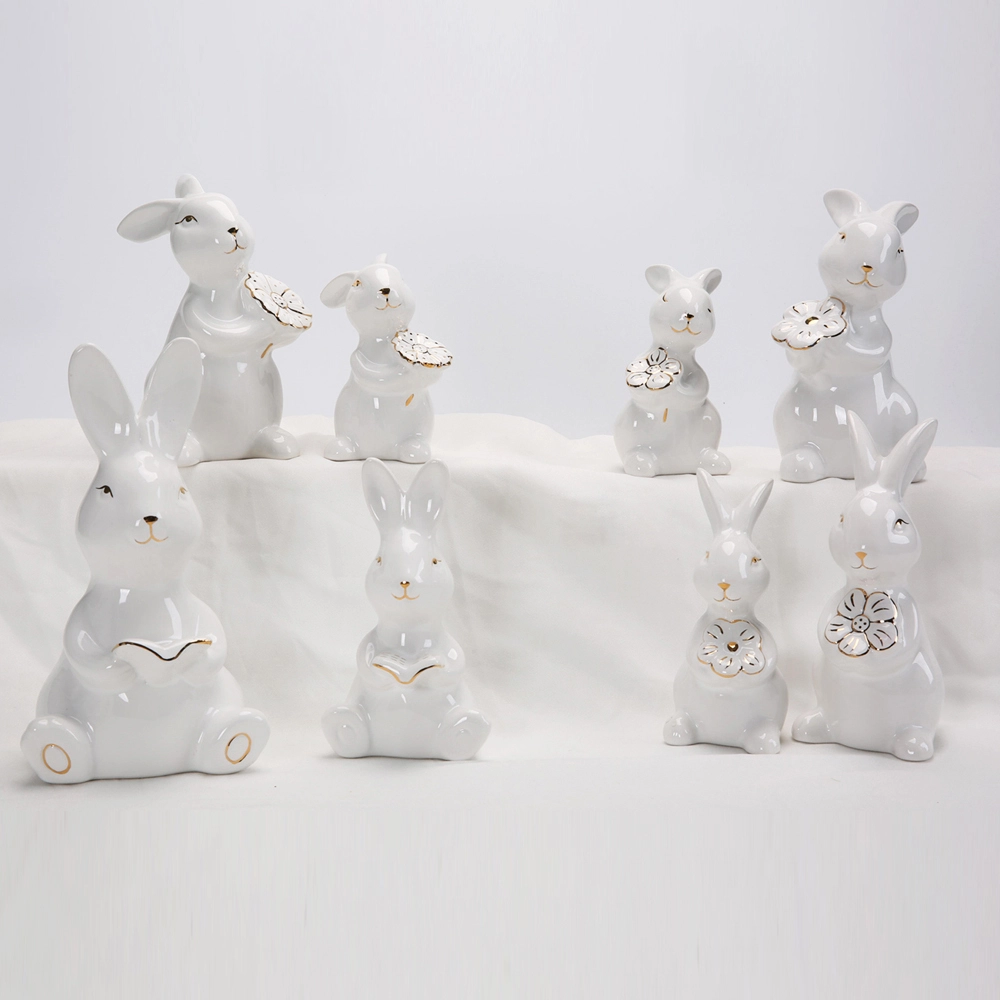 Decoraciones de conejito de Pascua, decoración de primavera para el hogar, figuras de conejo, figuras de conejo de cerámica 1