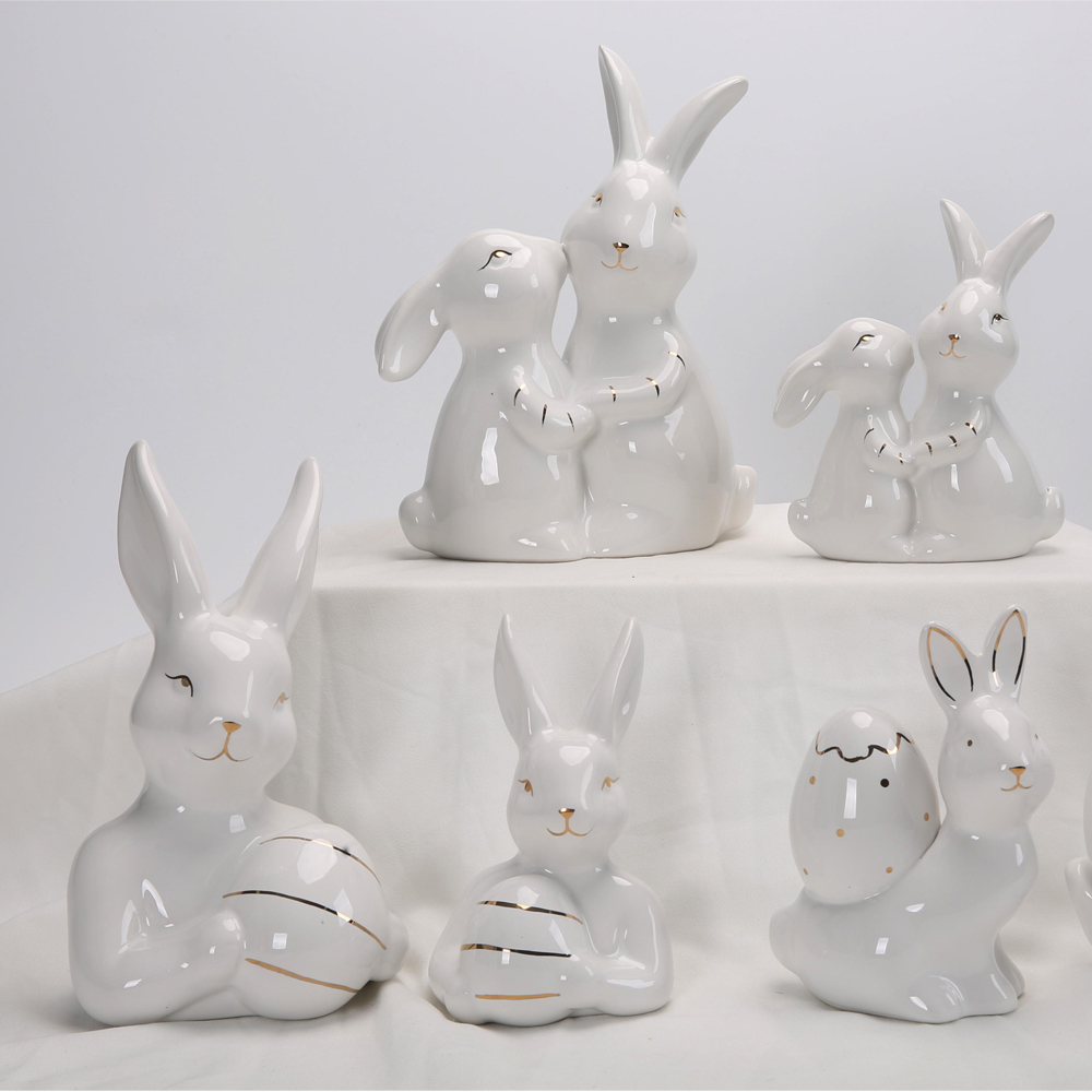 Frühling Ostern Decor Home Desktop Decor Weiß Keramik Kaninchen Figuren Statue Set 2