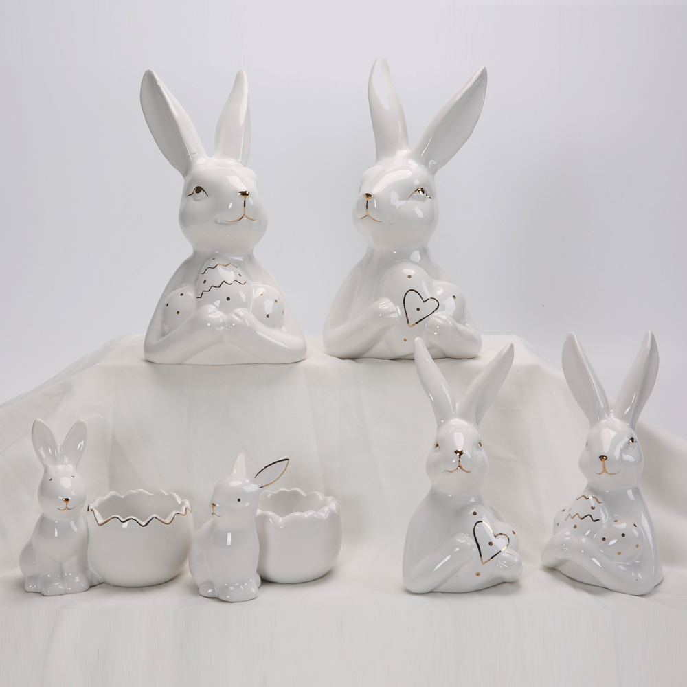 Frühling Ostern Decor Home Desktop Decor Weiß Keramik Kaninchen Figuren Statue Set 1