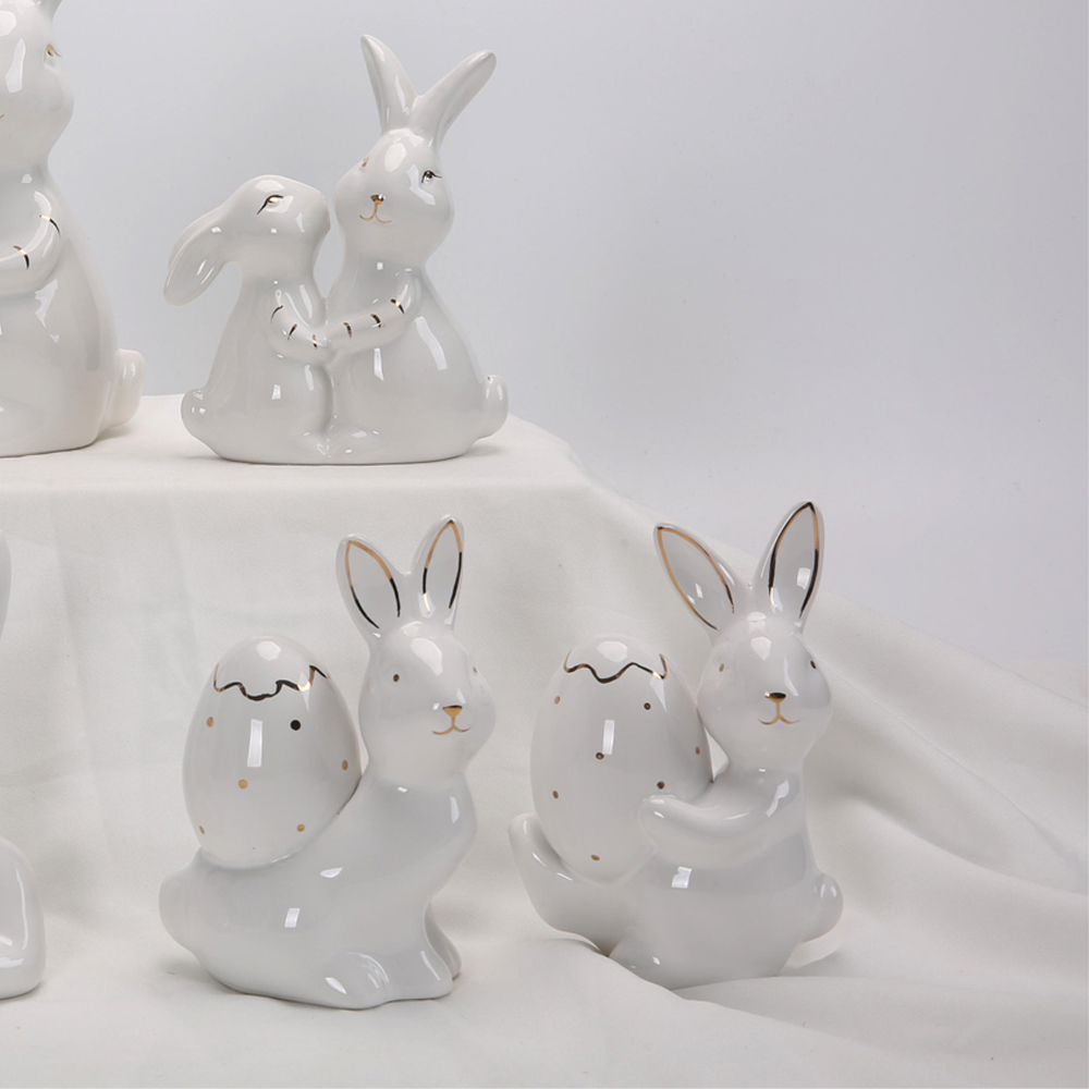 Frühling Ostern Decor Home Desktop Decor Weiß Keramik Kaninchen Figuren Statue Set 5