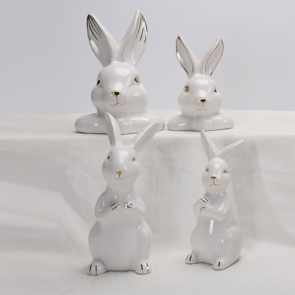 Frühling Ostern Decor Home Desktop Decor Weiß Keramik Kaninchen Figuren Statue Set 7