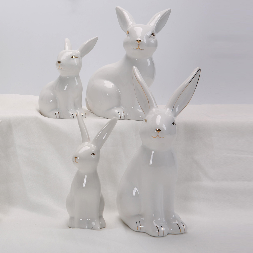 Frühling Ostern Decor Home Desktop Decor Weiß Keramik Kaninchen Figuren Statue Set 4