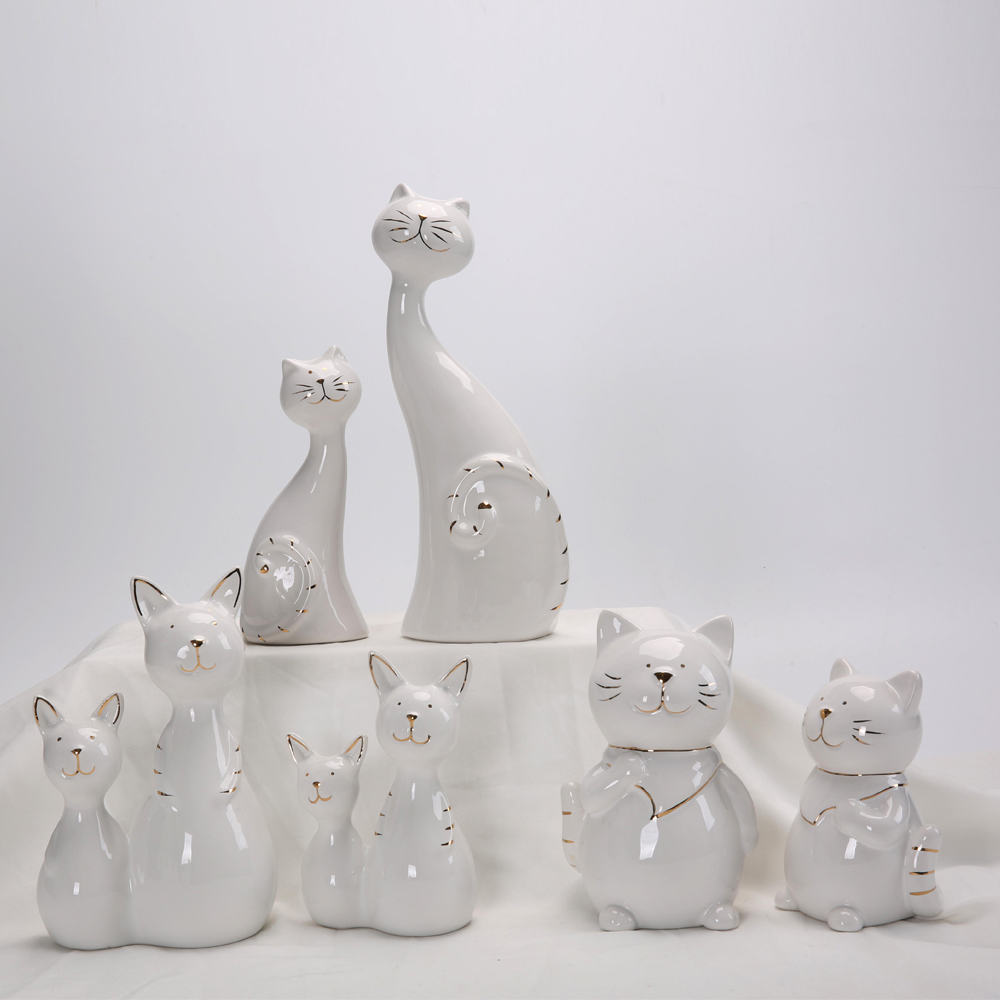 Decoración de mesa de Pascua de primavera, figura de gato de cerámica, adorno de animal de Pascua 2