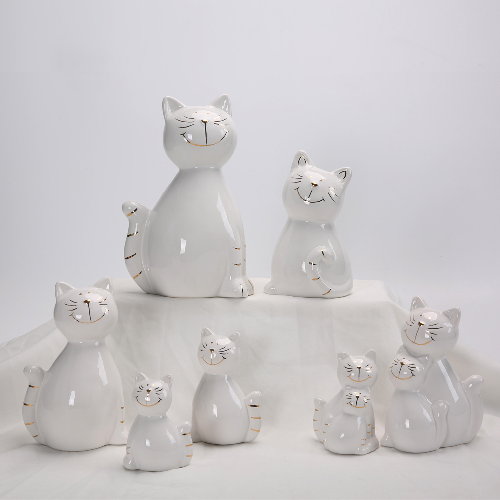 Decoración de mesa de Pascua de primavera, figura de gato de cerámica, adorno de animal de Pascua 1