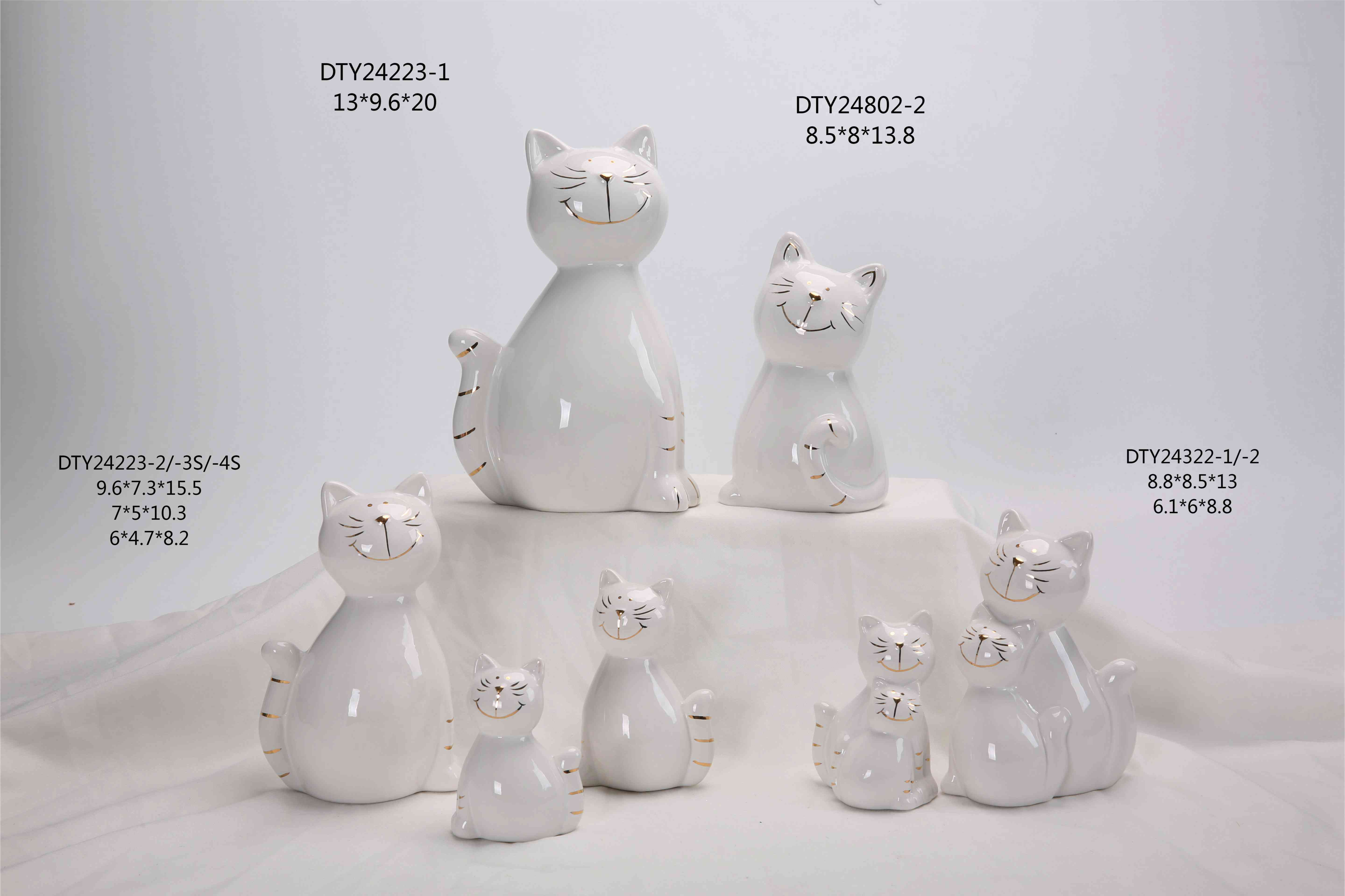 Decoración de mesa de Pascua de primavera, figura de gato de cerámica, adorno de animal de Pascua 3